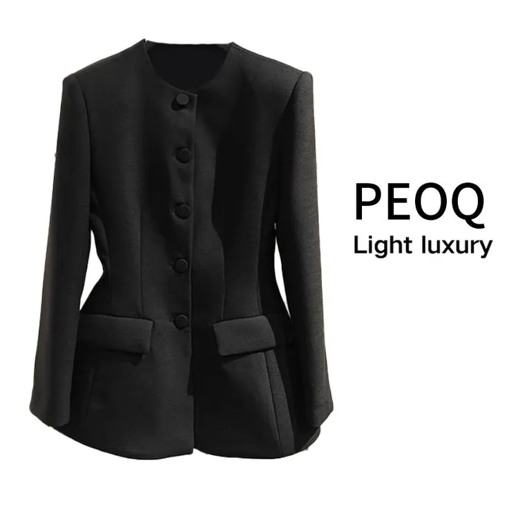 NERISSA 专属黑色西服外套中式气质长袖时尚复古秋冬小众设计感