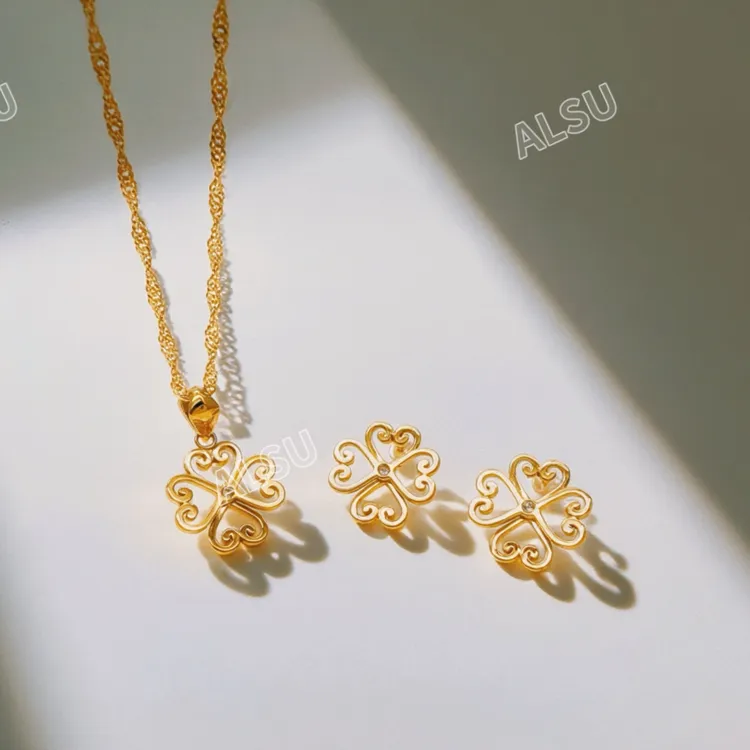合金项链 ALSU原创经典四叶草民族风两件套项链耳钉轻奢升级版