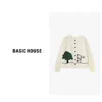 Basic House/百家好针织短款时尚休闲宽松印花毛衣-B0625B5RHF2