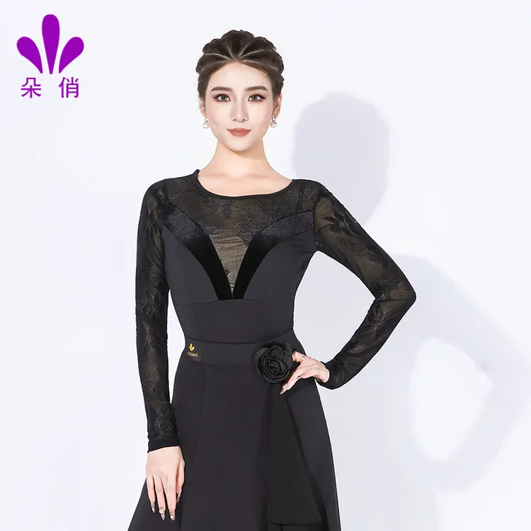 朵俏拉丁舞练功服女成人舞蹈服上衣专业连体衣表演服新款长袖舞服