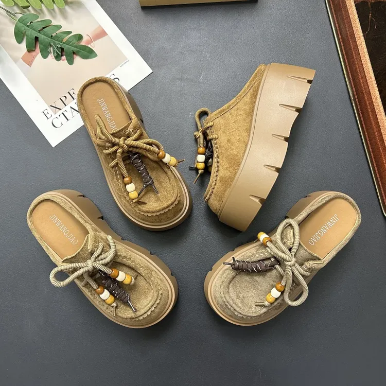 7CM 小个子勃肯鞋包头半拖鞋女外穿2025秋款厚底增高懒人博肯半托