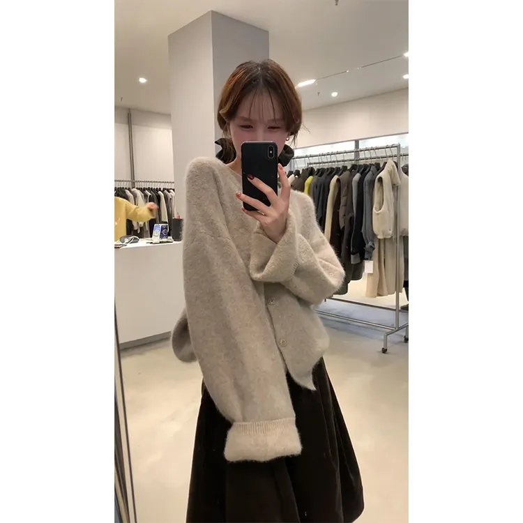 MARIE.COCO秋季新款韩系慵懒风软糯针织衫毛衣外套A字半身裙套装