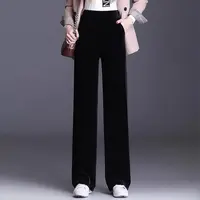 金丝绒阔腿裤女士2025年秋季新款垂感直筒裤黑色丝绒裤子高端长裤