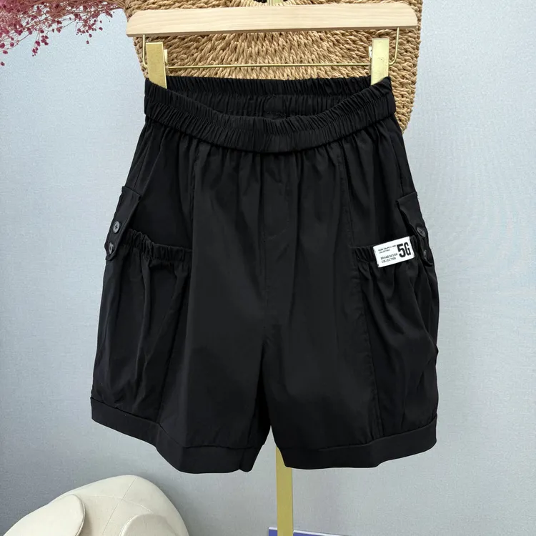 胖倩倩大码女装夏季超薄凉感速干高弹休闲宽松显瘦侧口袋短裤