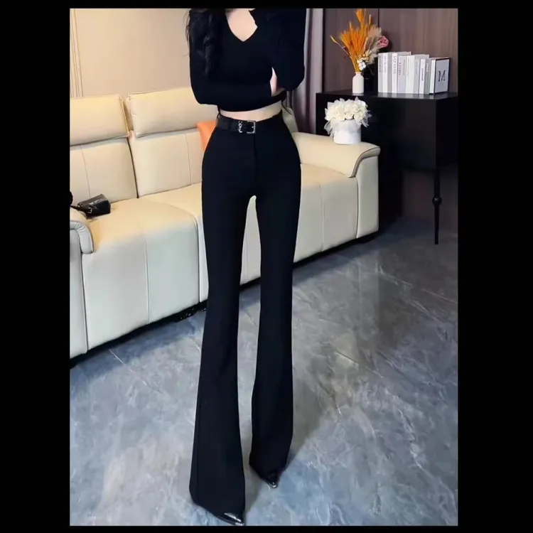 811定制不起球显瘦显腿长春秋微喇西装女裤高腰修身弹力马蹄裤