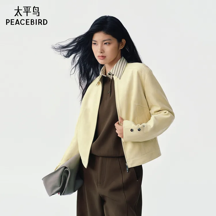 【商场同款】太平鸟复古仿麂皮绒机车风外套女短款合体A3BBG1134