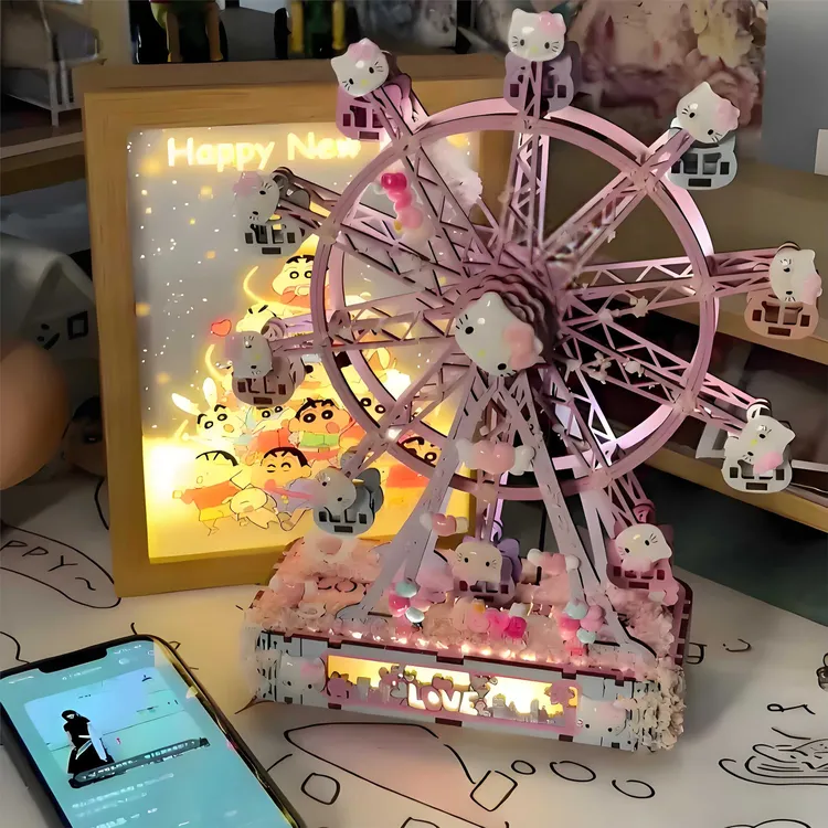 七夕节hellokitty摩天轮蓝牙八音盒拼装送女朋友情侣情人生日礼物