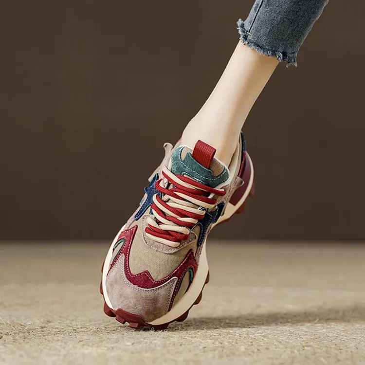 cufk欧洲站小蛮腰阿甘鞋女红色运动鞋2025新款女鞋显脚小老爹鞋女