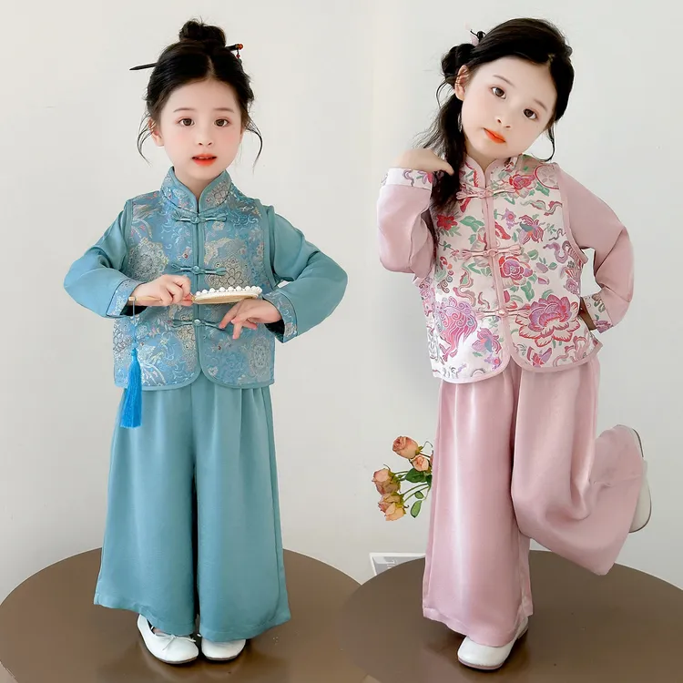 女童时髦中国风唐装套装儿童古风新中式小女孩套装古典洋气汉服
