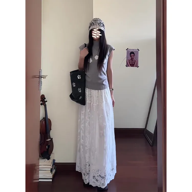 2025夏季新款女法式气质花朵修身小飞袖上衣百搭高腰显瘦半身裙
