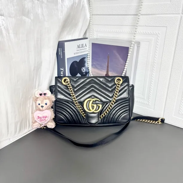 95新 GUCCI/古驰 95新 黑色马蒙26单肩斜挎包