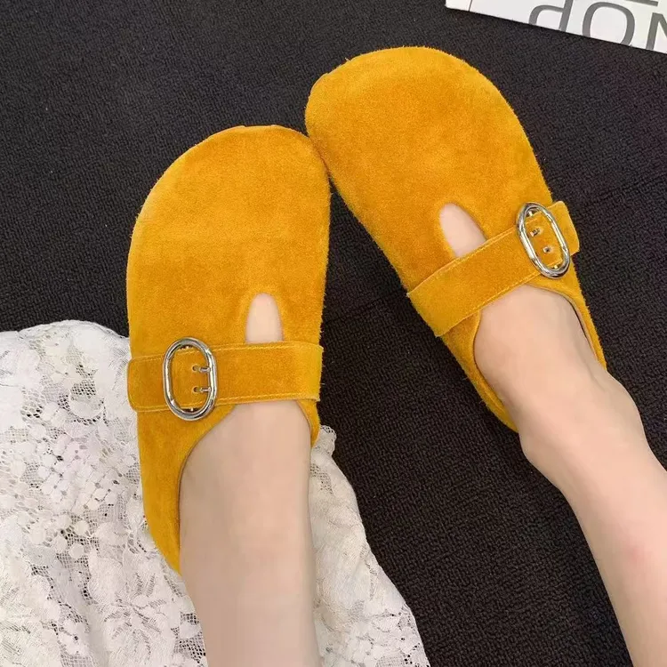 高颜值2025秋真皮单鞋玛丽珍鞋复古休闲搭扣平跟2025网红勃肯鞋