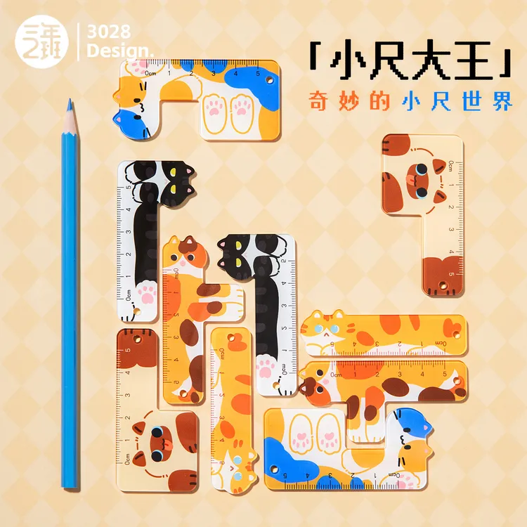 三年二班小尺大王迷你亚克力套装小学生卡通尺便携可带文具尺子