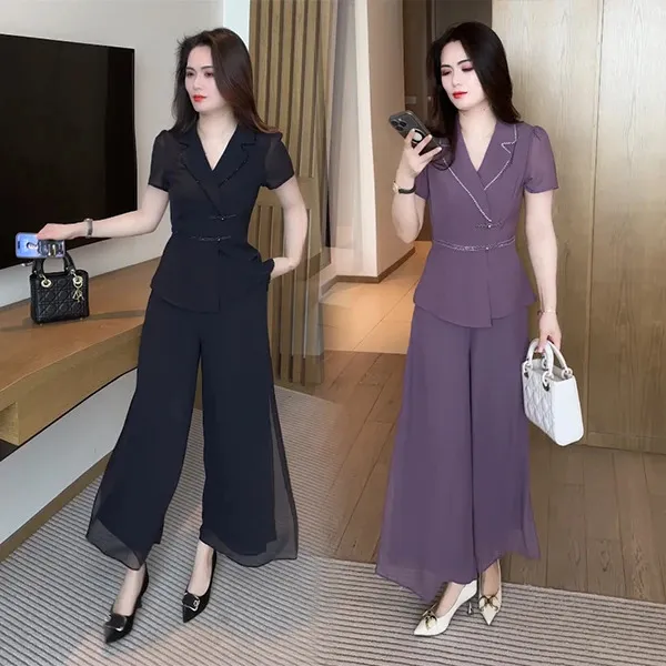 夏季新款新中式盘扣穿搭洋气时尚气质西装领减龄套装