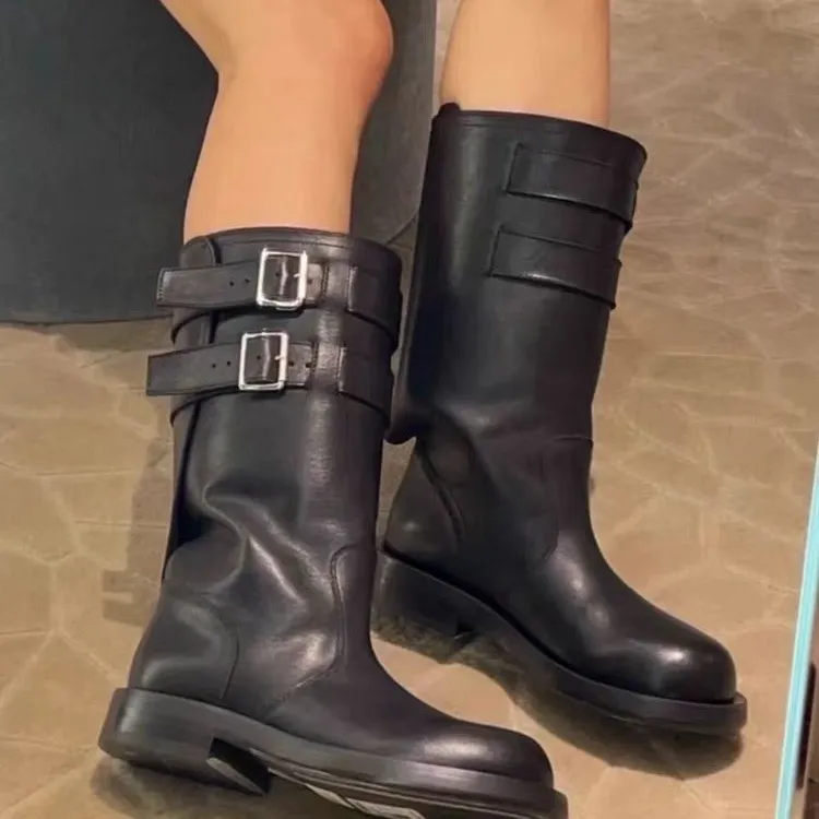 网红爆款今年流行显瘦长靴女2025秋季新款搭扣高筒厚底时尚瘦瘦靴