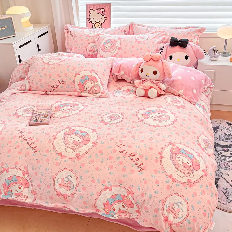 冬季花花美乐蒂牛奶绒四件套加厚双面绒加绒学生单人被套三件套