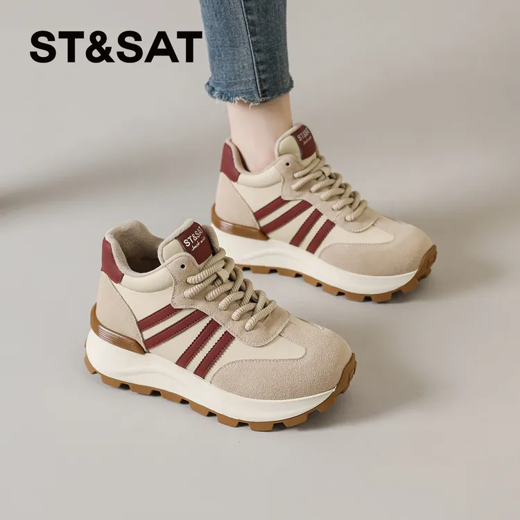 星期六高帮鞋女款2025秋冬爆款华夫阿甘鞋厚底休闲运动鞋加绒棉鞋