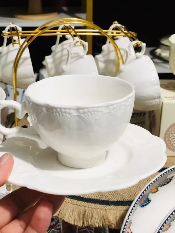 （hasoy新疆包邮）陶瓷法式纯白6杯6碟6勺子简约杯碟套装