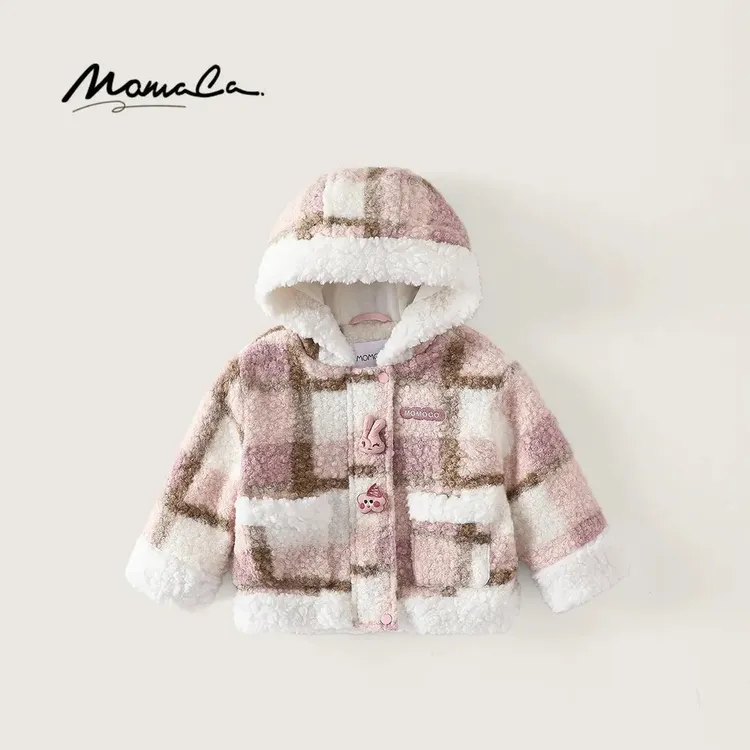 MOMOCO冬季新款女童洋气毛毛衣连帽百搭卡通外套加厚77880123010