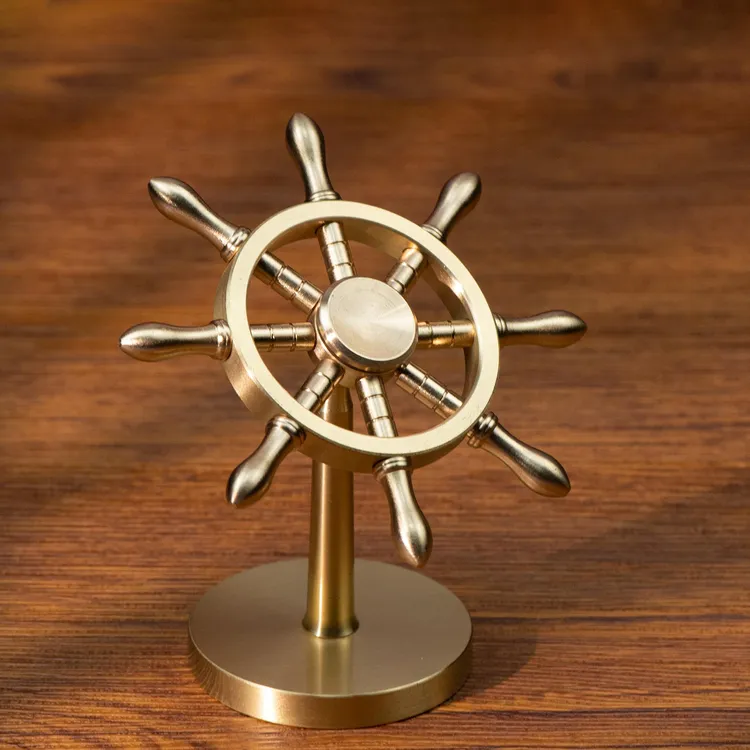 全铜船舵摆件创意一帆风顺桌面解压神器船舵方向盘旋转领航摆件