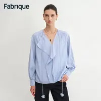 Fabrique Karina 春夏新款婴儿蓝荷叶边V领系带灯笼袖宫廷风衬衫