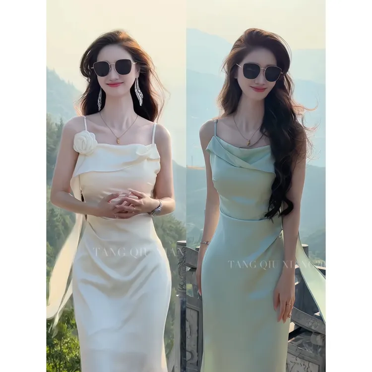 【闪耀意妍】夏季新款轻奢高级感飘带收腰气质长裙