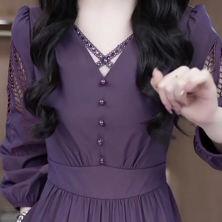 通勤镂空设计优雅连衣裙2025春季新款修身裙子优雅大气遮肚显瘦