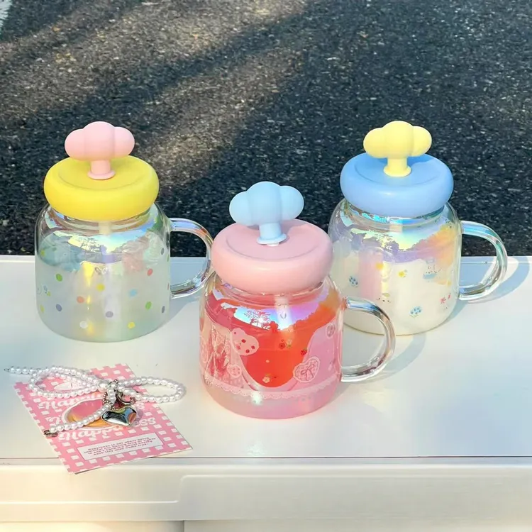 高颜值2025新款云朵玻璃杯女生大容量办公室吨吨吸管大肚杯A003