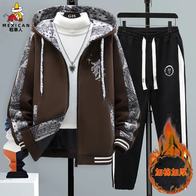 稻草人2025年秋冬新款青少年加绒套装棉衣颗粒绒潮流美休闲款舒适