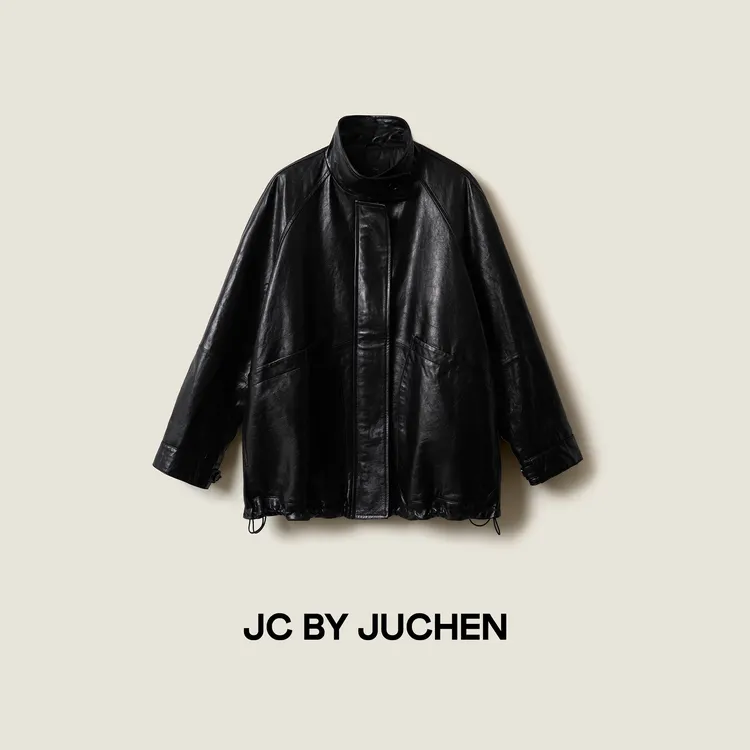 黑标线“暗夜雕塑家”反精致蜡染褶皱羊皮黑色皮衣外套 FW115001-22