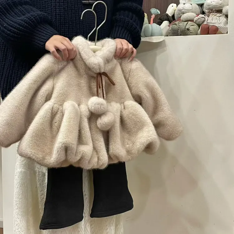 女宝宝时髦仿皮草貂毛外套女童冬款上衣洋气女婴儿加厚加绒毛毛衣