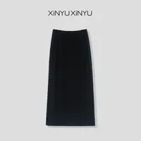 XINYU/芯与『新·黑夜女神3.0』松紧腰后开叉弹力半裙半身裙 337134