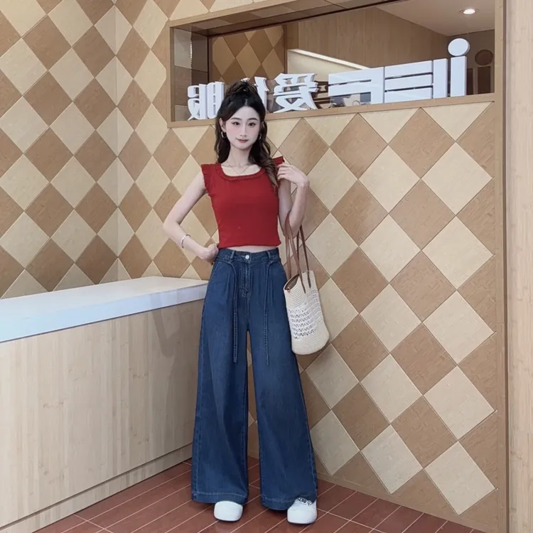 IEF/爱依服裤子2025夏秋新款老钱风松弛感女装通勤百搭牛仔阔腿裤