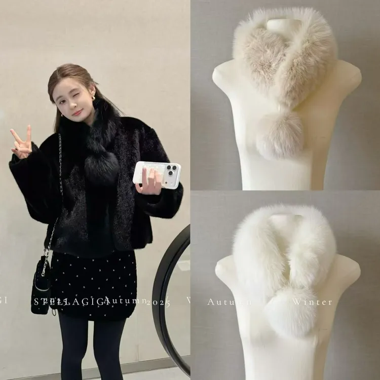 SG / 郭幂幂 AW 韩系百搭单品 磁吸扣狐狸毛球围脖WJ-20253060