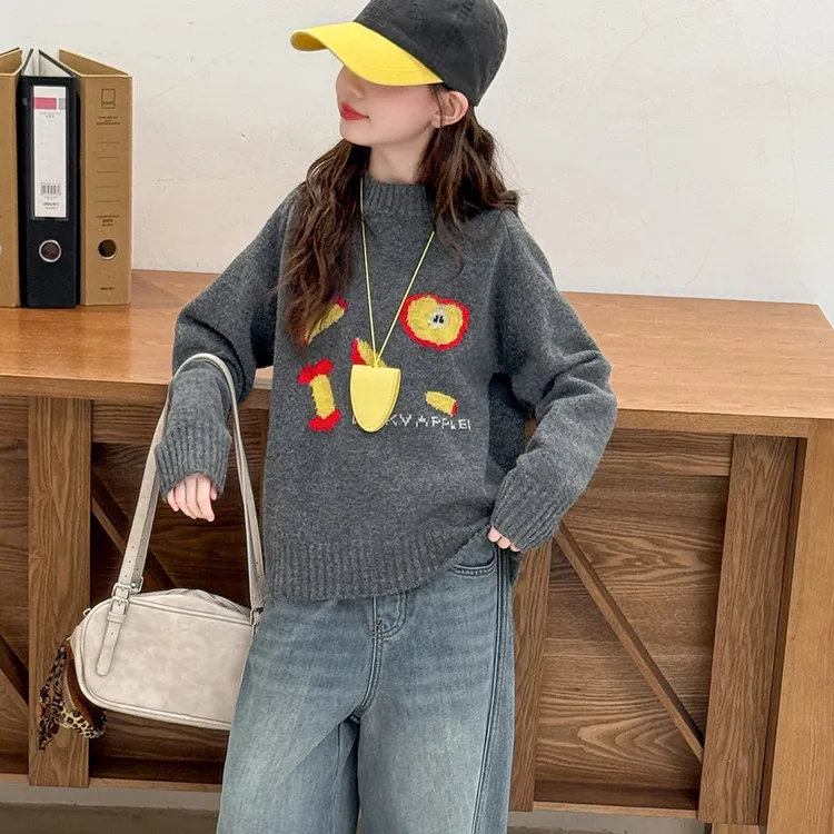 女童毛衣冬季2025新款女大童冬装加厚针织圆领上衣儿童冬天打底衫