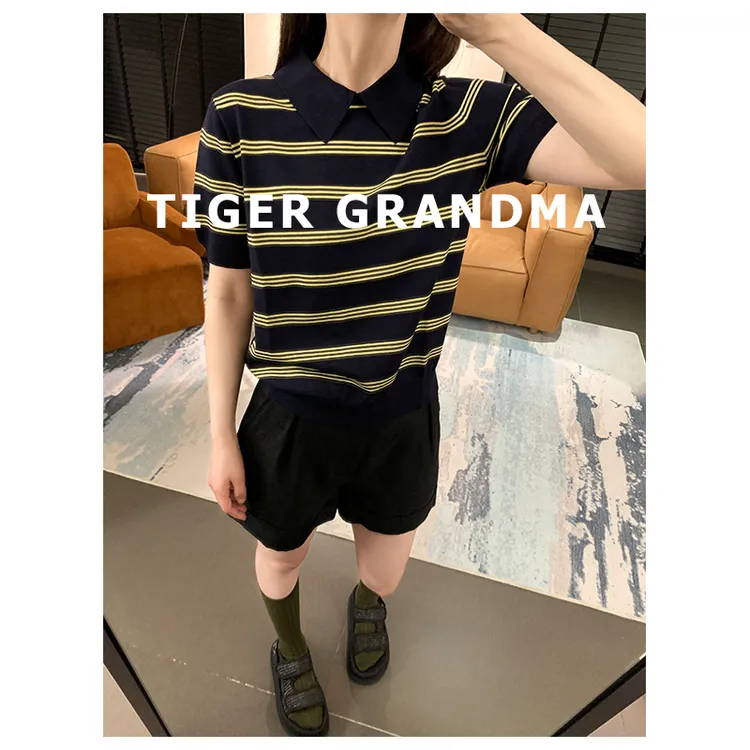 大奇TG 2505 100天丝条纹撞色翻领针织T恤