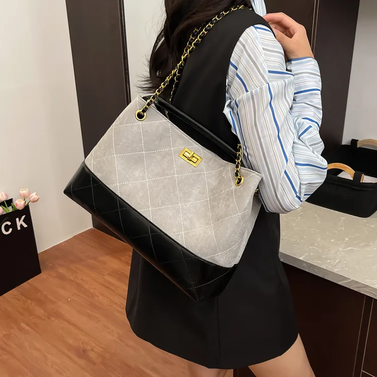 气质女士托特包手提包欧美时尚单肩包菱格ins通勤ins风网红斜挎包
