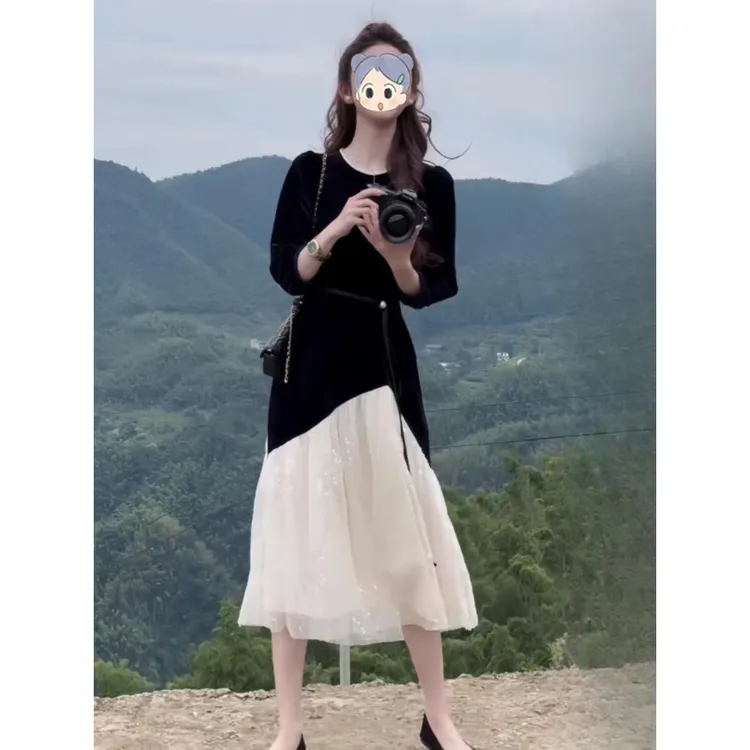 不规则宽松拼接系带裙子2025年高端洋气设计感裙小个子时尚连衣裙