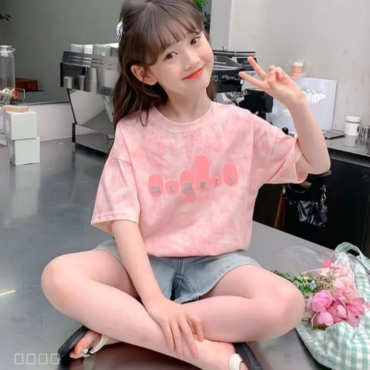 女童夏装恤2025新款洋气女孩夏季大童短袖上衣女童粉色t恤