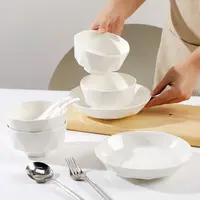 纯白百合钻石10件套装6碗4盘家用陶瓷餐具套装米饭碗盘子