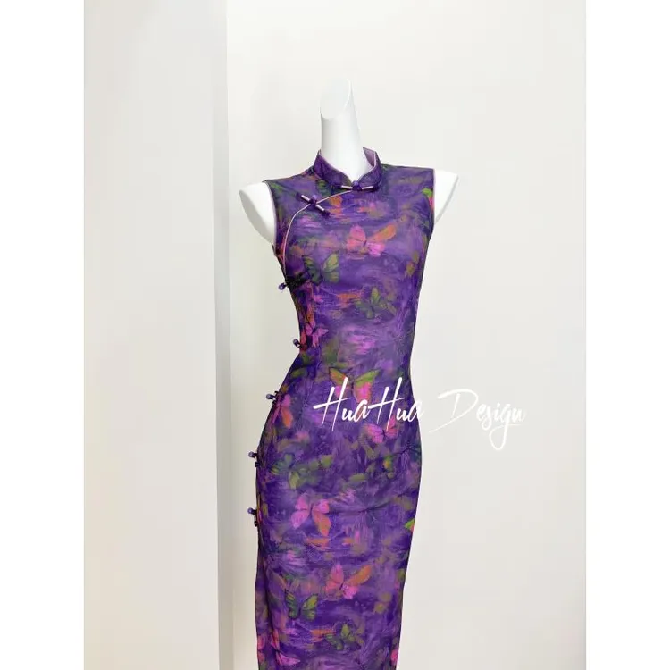 苏故里【蝶影】植物花卉无袖低领日常新中式旗袍复古气质少女显瘦