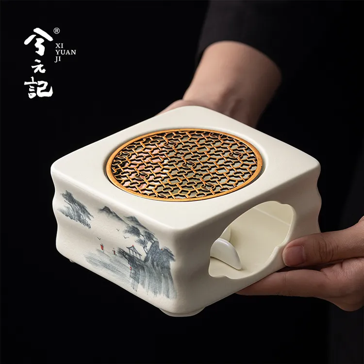 手绘山水温茶炉蜡烛加热温茶器暖茶炉家用泡茶专用暖茶器2025新款