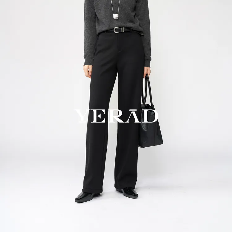 【糯米裤】娅丽达羊毛针织窄版阔腿裤女2025冬加绒保暖修身直筒裤