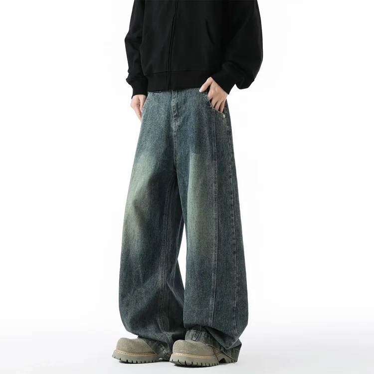 秋冬高腰休闲宽松潮流复古弯刀裤男长裤牛仔裤休闲百搭朋克风