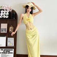 Malou 度假风多巴胺性感蕾丝拼接镂空修身显瘦连衣裙女K25D77709