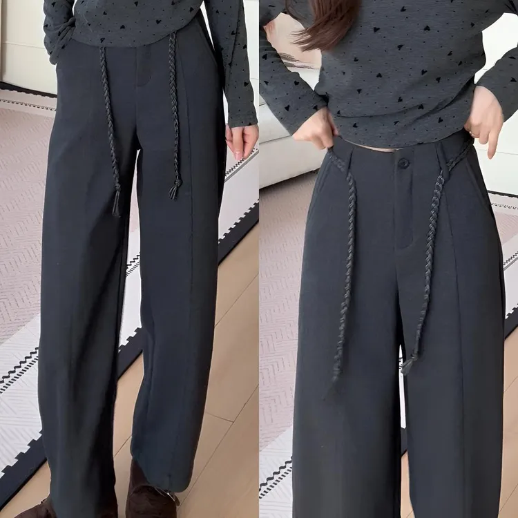 【余欢欢】冬季时尚百搭显瘦保暖麻花绳腰带休闲裤 -YHK50439