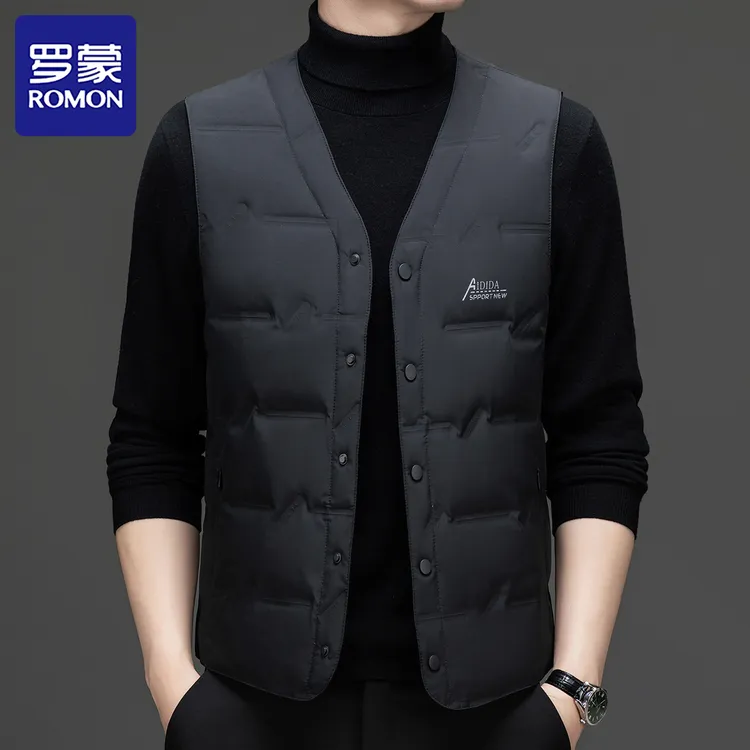 罗蒙冬季90白鸭绒羽绒马甲男士新款休闲轻薄保暖时尚潮流背心外套
