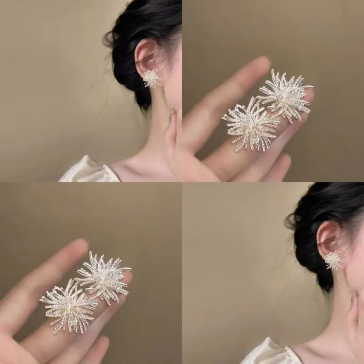 铜合金耳饰 银色烟花耳环女2025新款冷淡气质耳钉百搭爆款耳饰潮