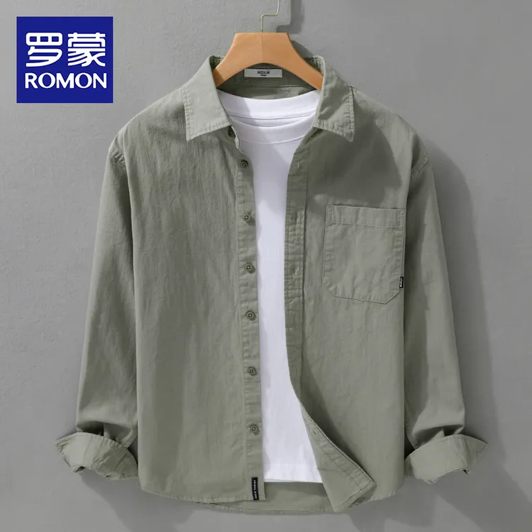 罗蒙秋冬衬衫男生潮牌美式宽松百搭休闲上衣男款爆款2025新款衬衣