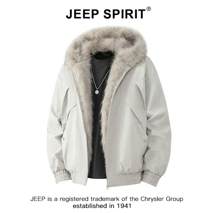 JEEPSPIRIT吉普冬季高级感高街毛领棉服男新款休闲宽松情侣外套潮